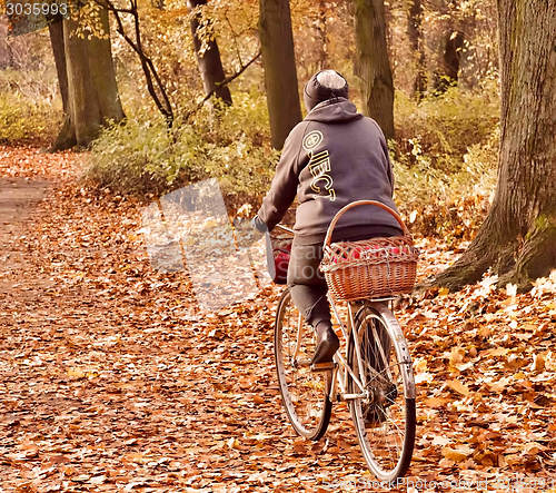 Image of Woman on bike with basket