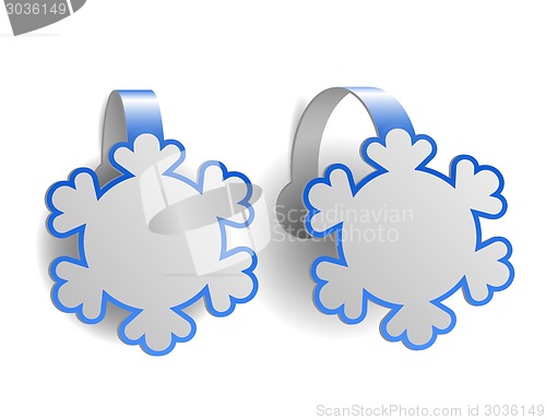 Image of Blue advertising wobblers shaped like snowflakes