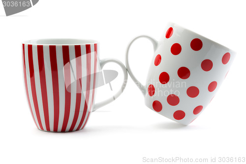 Image of Two porcelain cup with red stripes and dots