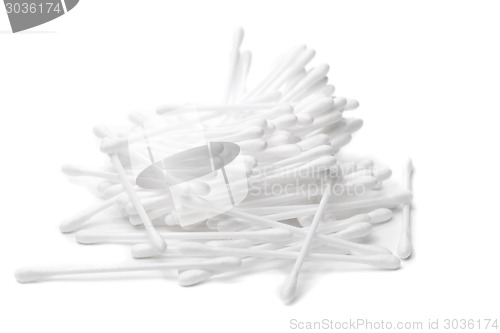 Image of Cotton swabs in bulk on a white background