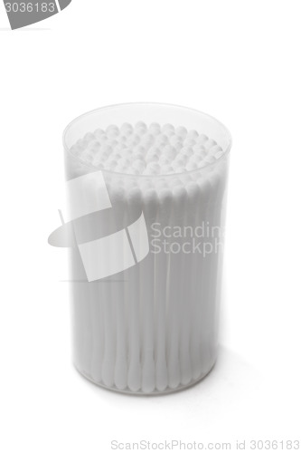 Image of Cotton swabs in a plastic container