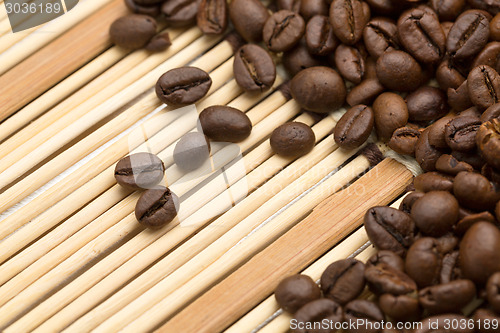 Image of coffee beans on a bamboo napkin