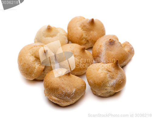 Image of profiteroles on white background studio shot