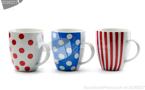 Image of Three porcelain cup in colored stripes and dots