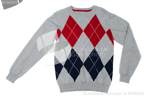 Image of Male gray sweater with rhombic pattern