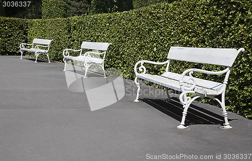 Image of Row of park benches