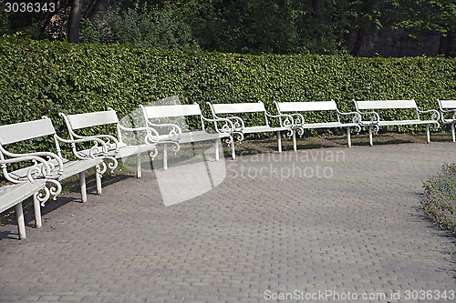 Image of Row of park benches