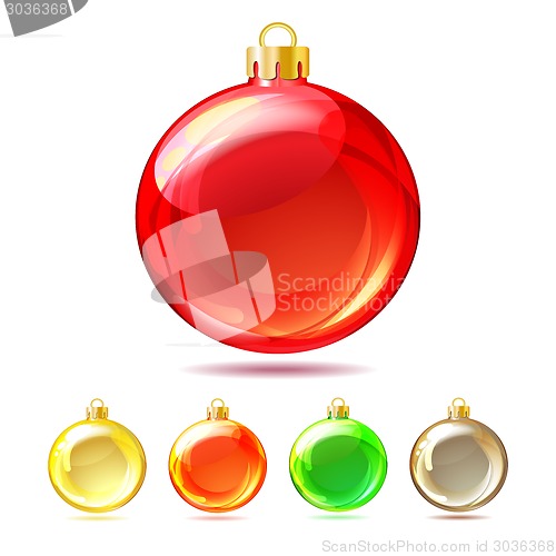 Image of Set of Glossy Christmas balls on white background.