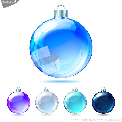 Image of Set of Glossy Christmas balls on white background.