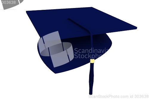 Image of 3D render of isolated graduation hat on white background