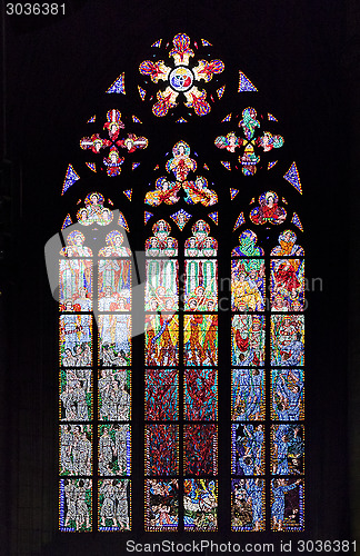 Image of Stained-glass window in St Vit Cathedral, Prague