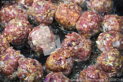Image of Close-up of meatballs cooking