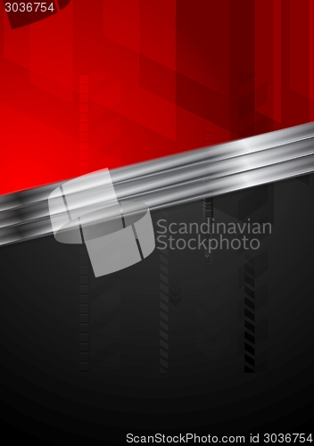 Image of Red and black tech background with metal stripe