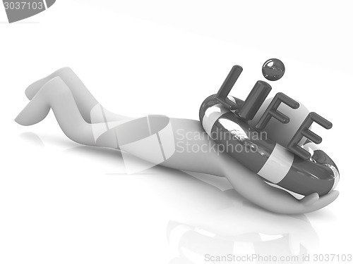 Image of Man with life ring. 3d rendered illustration