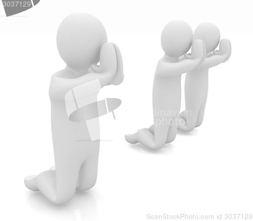 Image of 3d mans on his knees. Christian prayer concept