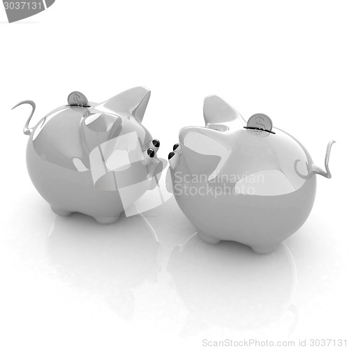 Image of Piggy bank with gold coin on white