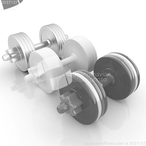 Image of Colorfull dumbbells on a white background