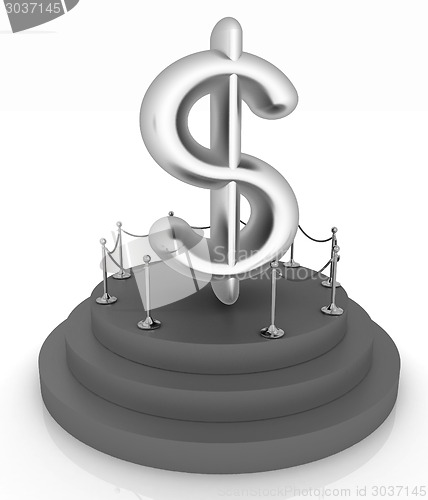 Image of Dollar sign on podium. 3D icon on white background 