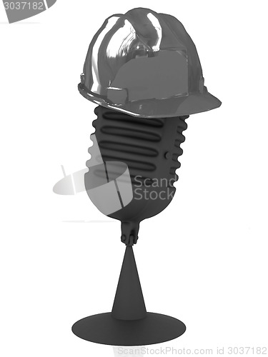 Image of New 3d concept of technology education with microphone and hard 