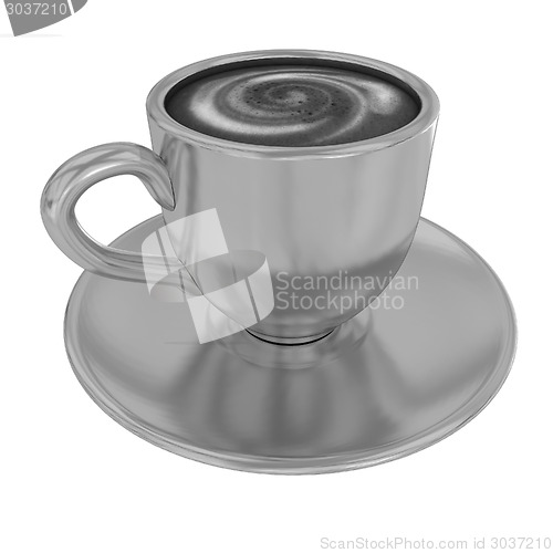 Image of Gold coffee cup on saucer on a white background 