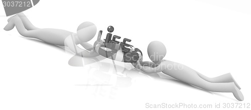 Image of Mans with life ring. 3d rendered illustration