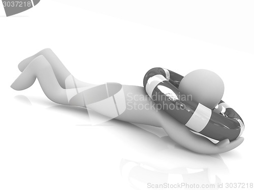 Image of Man with life ring. 3d rendered illustration