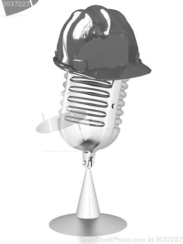 Image of New 3d concept of technology education with microphone and hard 