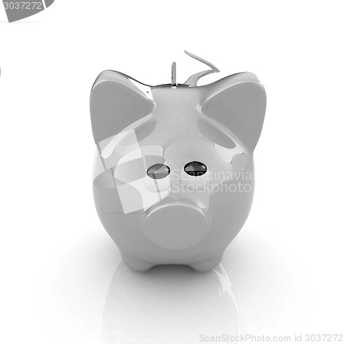 Image of Piggy bank with gold coin on white