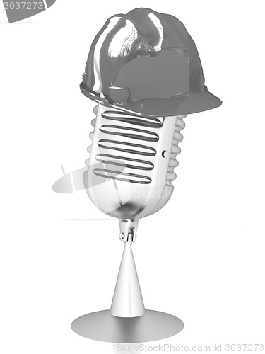 Image of New 3d concept of technology education with microphone and hard 