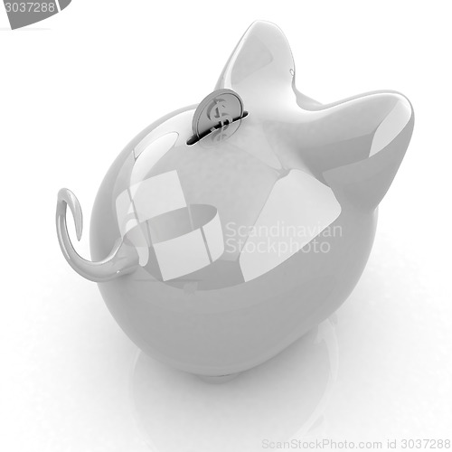 Image of Piggy bank with gold coin on white