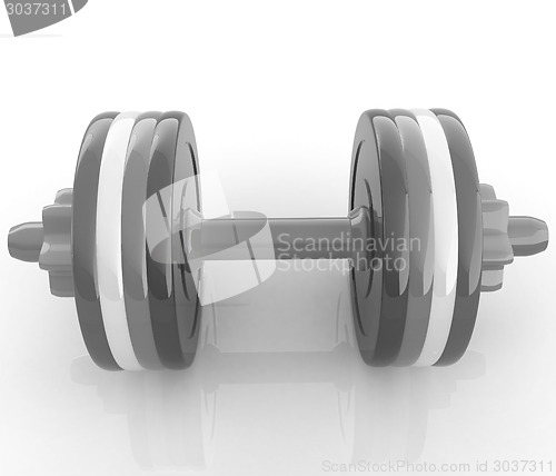 Image of Colorful dumbbells on a white background