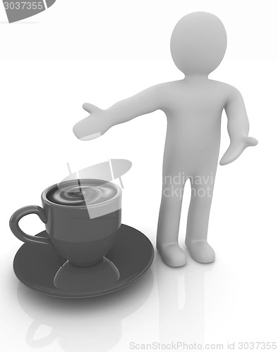 Image of 3d people - man, person presenting - Mug of coffee with milk