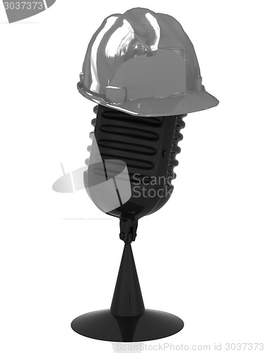Image of New 3d concept of technology education with microphone and hard 