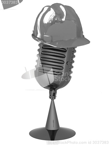 Image of New 3d concept of technology education with microphone and hard 