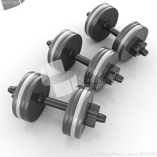 Image of Colorful dumbbells on a white background