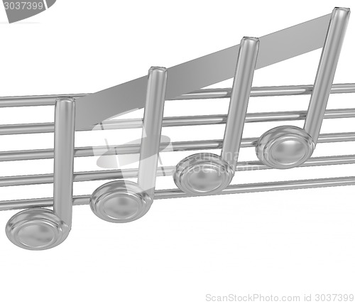 Image of 3D music note on staves on a white 