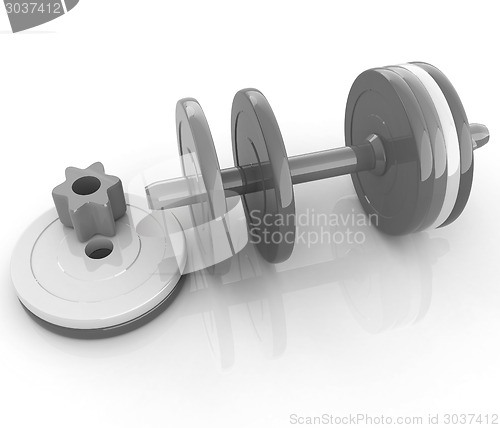 Image of Colorful dumbbells are assembly and disassembly on a white backg