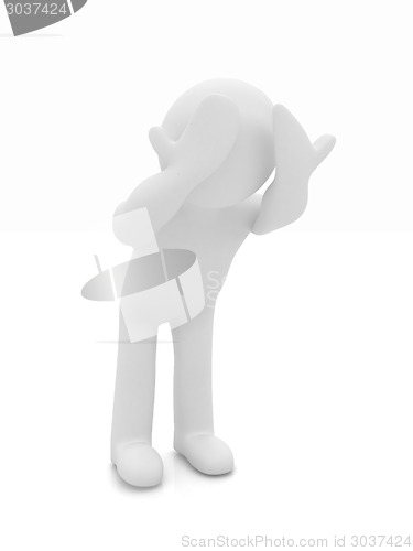 Image of 3d personage with hands on face on white background. Series: hum