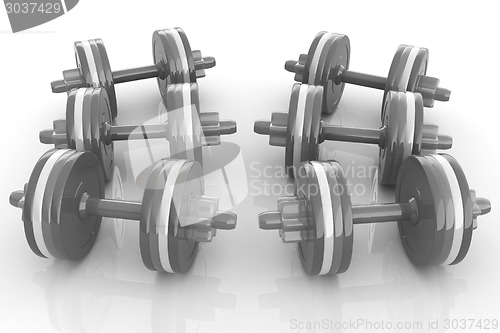 Image of Colorful dumbbells on a white background