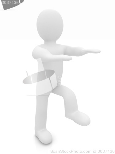 Image of 3d personage on white background. Starting series: stretching be