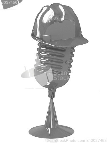 Image of New 3d concept of technology education with microphone and hard 