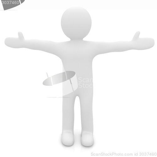 Image of 3d man isolated on white. Series: morning exercises - arms to th