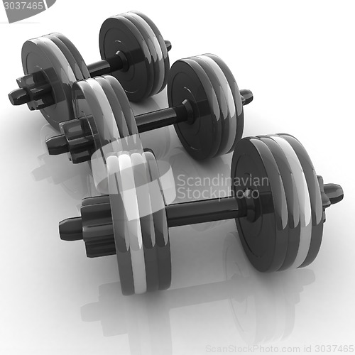 Image of Colorful dumbbells on a white background