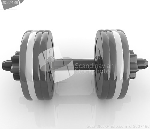 Image of Colorful dumbbells on a white background