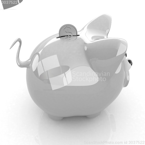 Image of Piggy bank with gold coin on white