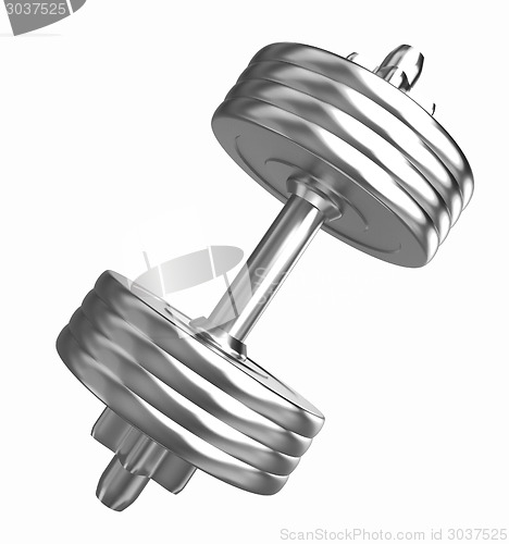 Image of Gold dumbbells isolated on a white background
