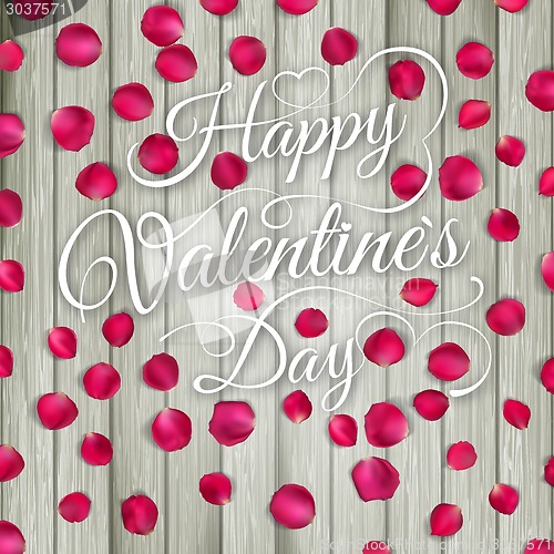 Image of Rose petals on wooden texture. EPS 10