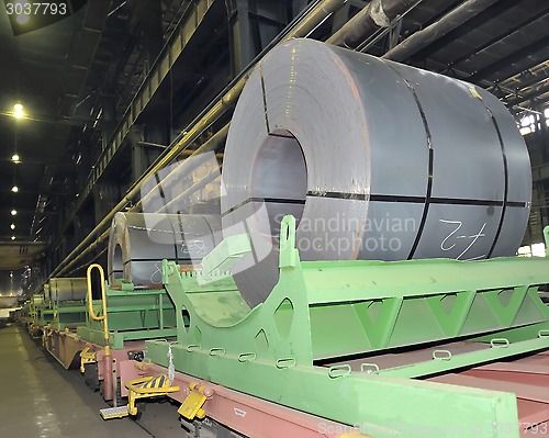 Image of rolls of steel sheet in a plant