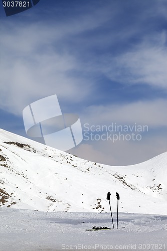 Image of Skiing equipment on ski slope