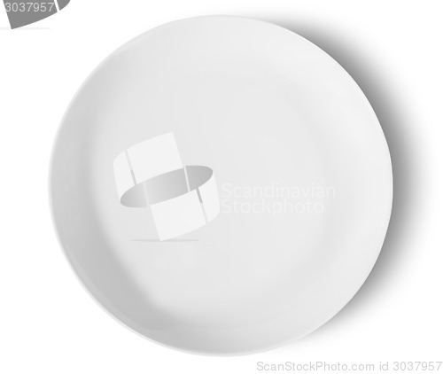 Image of One Isolated White Porcelain Plate Top View